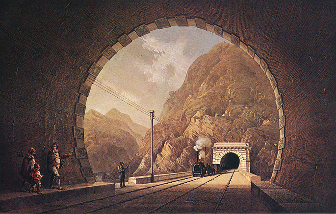 Carlo Bossoli, Tunnel an der Bahnstrecke Turin-Genua, 1853