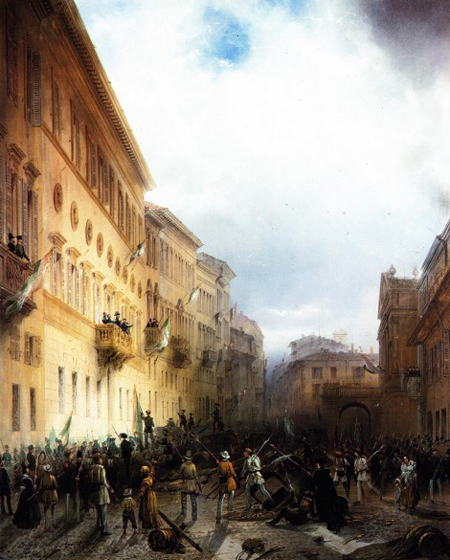 Carlo Bossoli, Karl Albert von Savoyen am Balkon des Palazzo Greppi in Mailand, 1848