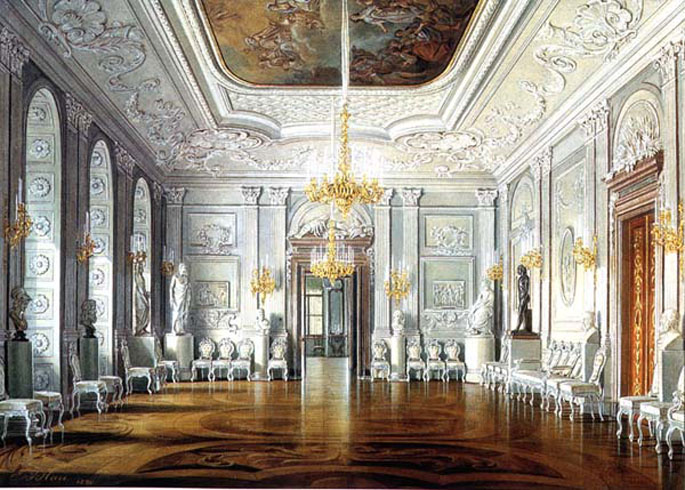 Stuckaturen im Weißen Saal des Palasts in Gatschina
