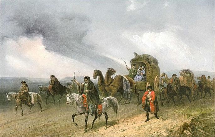 Carlo Bossoli, Tataren auf der Reise durch die Steppe, 1856