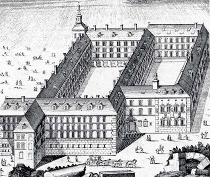 Jesuitenkolleg, erbaut ab 1572 von Vincenzo Verda aus Gandria, und die alte Universität, rechts