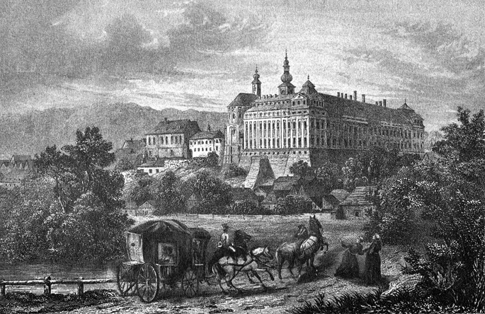 Abtei Broumov (dt. Braunau), um 1850